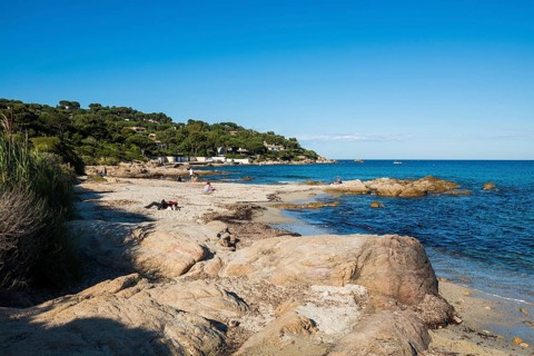 Picturesque beach, Plage de Bonne Terrasse, Saint Tropez, Var, French Riviera, Provence-Alpes-Cote