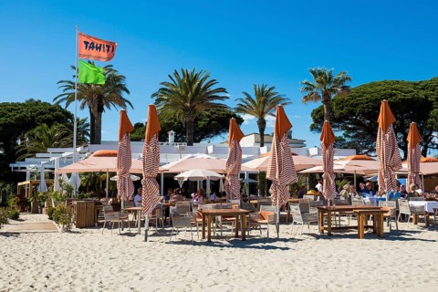 Beach bar Tahiti, Plage de Tahiti, Saint Tropez, Var, French Riviera, Provence-Alpes-Cote d'Azur,