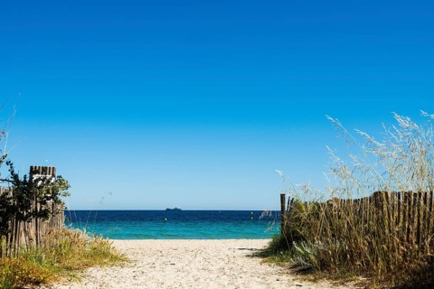 Sandy beach beach, Plage de Tahiti, Saint Tropez, Var, French Riviera, Provence-Alpes-Cote d'Azur,