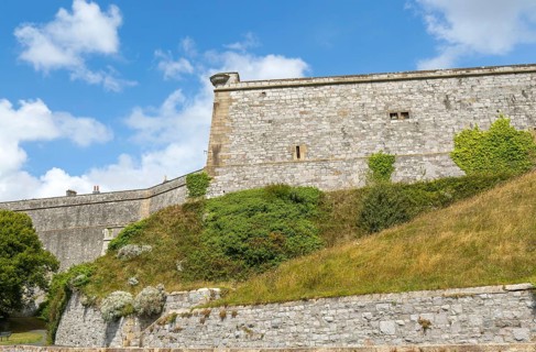 Walls of historic military fortress, The Royal Citadel, city of Plymouth, Devon, England, UK