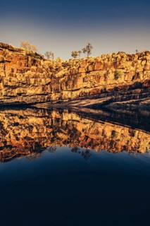 Bell Gorge waterfall, a body of water in north-west Australia in the Kimberley. Sunrise in the