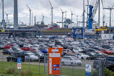 Car park at the ferry port of Eemshaven, in the Ems estuary ferry to the German North Sea island of