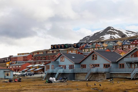 Colourful wooden houses, Longyearbyen, Spitsbergen, Svalbard