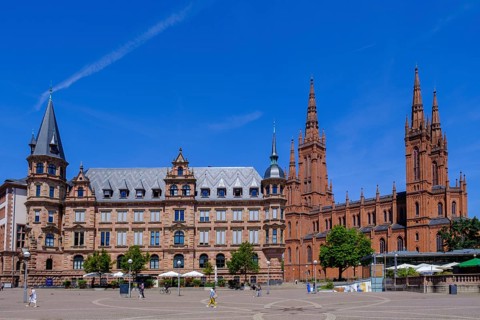 Market Square with New Town Hall, Protestant Market Church, Wiesbaden, Hesse, Germany