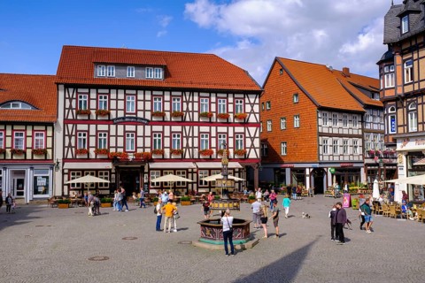 Half-timbered houses on the market square, Wernigerode, Harz, Saxony-Anhalt, Germany