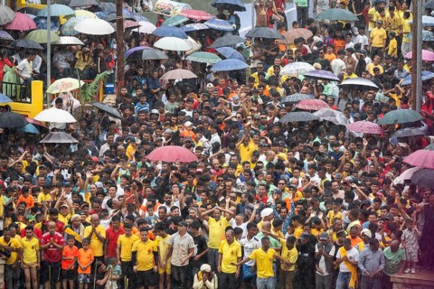 People from the Pnar community attend the Behdienkhlam festival in Jowai, India on July 14, 2025.