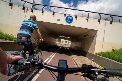 Roundabout in the Dutch city of Houten, the lanes for cars and bicycles are separated, the cycle