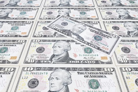 US dollar notes, 10 dollars, 50 dollars, banknotes