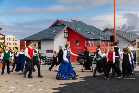 Folk dance at the reception for King Harald at the end of coal mining, Longyearbyen, Spitsbergen