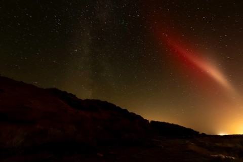Northern Lights with Milky Way at the North Sea, Elbogen, List, Sylt, Schleswig-Holstein