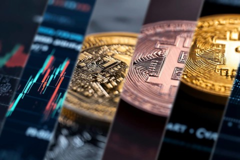 Collage of crypto trading and digital payment technologies, AI generated