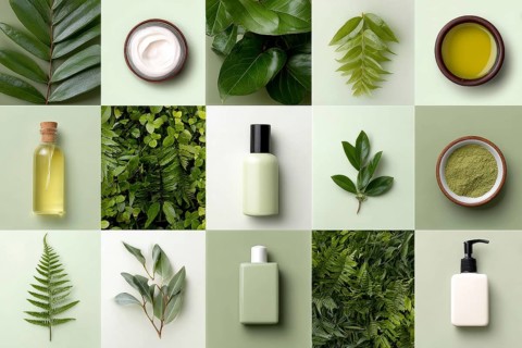 Collage of healthy organic cosmetics and makeup, AI generated