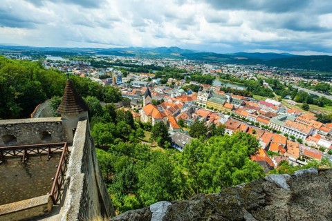 View from the castle of the town of Trencín, the parish church of the Nativity of the Virgin Mary