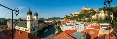 Panoramic view from the city tower of the Piarist Church of St Francis Xavier, the old town centre
