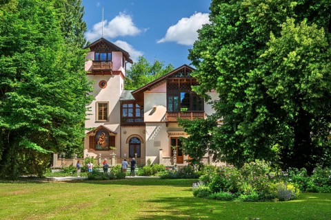 Pompeian-Bavarian casino on the Rose Island in Lake Starnberg, Feldafing, Upper Bavaria, Bavaria,