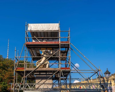 Scaffolded sculpture on the castle bridge on the Spree Canal, Berlin, Germany