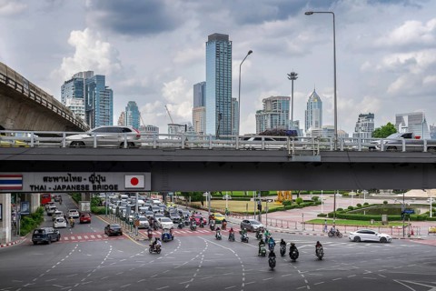 Road traffic Thai, Japan Bridge, Bangkok, Thailand