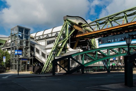 The Werther Bridge stop on the suspension railway in Wuppertal, Germany