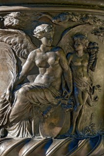 Mythological depiction, relief on a vase, ornamental ceramic vessel in Rococo style, west parterre,