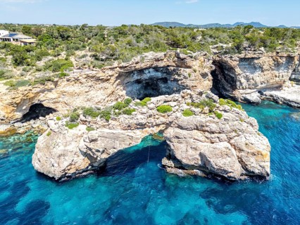 Es Pontas rock gate near Cala Santanyi on the island of Majorca in the Mediterranean Sea,