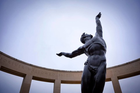 Bronze statue The Spirit of American Youth Rising from the Waves by Donald De Lue, military