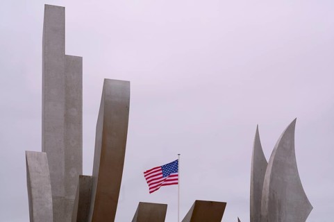 Operation Overlord, US flag, flag of the USA over Les Braves, monument of Anilore Banon,