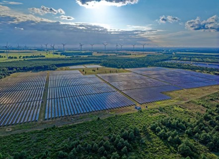 Jännersdorf solar park in the municipality of Marienfließ, Brandenburg. Germany