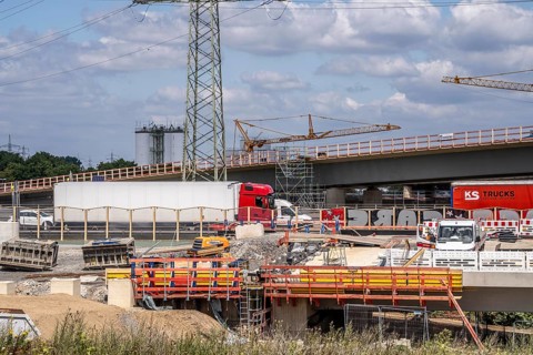 Motorway construction site at the Leverkusen-West junction, A1 and A59 motorways, new construction,
