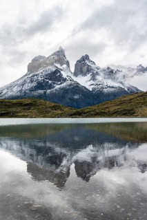 Cuernos del Paine mountain range, reflection in Lago Nordenskjöld, Torres del Paine National Park,
