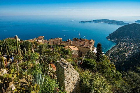 Picturesque mountain village overlooking the sea, Jardin Exotique, Èze, Cote d'Azur,