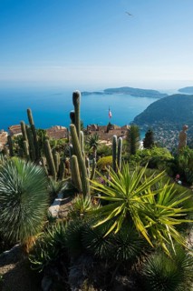 Picturesque mountain village overlooking the sea, Jardin Exotique, Èze, Cote d'Azur,