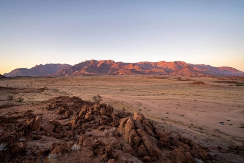 Desert landscape with Brandberg at sunrise, Erongo, Damaraland, Namibia