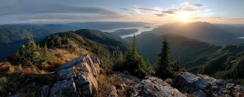 Beautiful Panoramic View of Canadian Nature Landscape from the top of the Mountain during a sunny