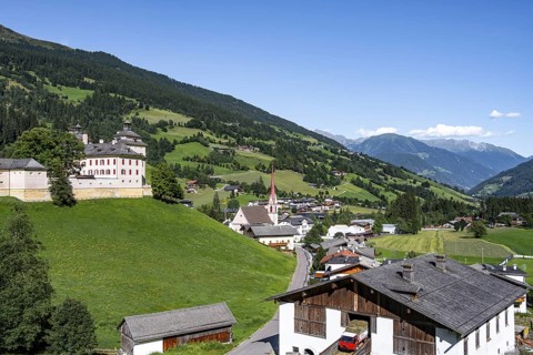 Wolfsthurn Castle and St. Pankraz Parish Church, Mareit, Ridnauntal Valley, South Tyrol, Italy