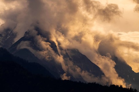Small and large Bettelwurf at sunset, Karwendel Mountains, Tyrol, Austria