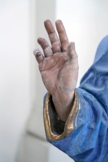 Hand and robe of Christ, detail of the palm donkey, around 1490, St John's parish church,