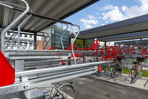 Bicycle parking facility, Ulm, Swabian Alb, Baden-Württemberg, Germany