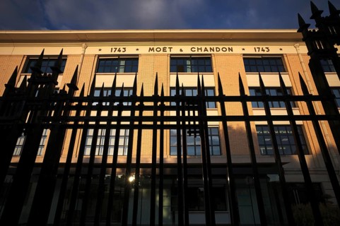 Fence in front of company headquarters, headquarters of the champagne brand Moët & Chandon, part of