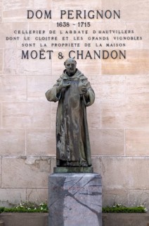 Dom Perignon statue, headquarters of the champagne brand Moët & Chandon, part of the luxury goods