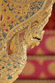 Golden dragon with ornaments and jewellery at the Siamese Sala-Thai I temple, Asian, detail, dragon