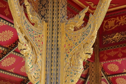 Golden dragons with ornaments and jewellery at the Siamese Sala-Thai I temple, detail, two, dragon