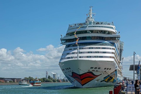 Cruise ship AIDA mar moored at the quay wall, Warnow, Warnemünde, Rostock, Mecklenburg-Vorpommern,