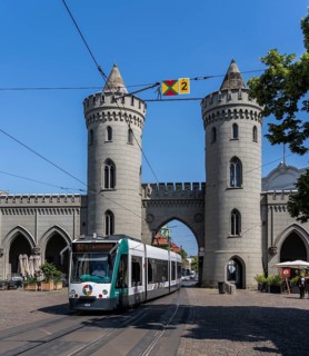Road traffic, Tram at Nauener Tor, Potsdam, Brandenburg, Germany