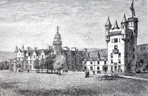 Balmoral castle in Scotland, residence of the Queen of England, 1888, Historical, digitally