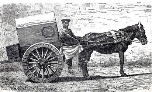 Horse-drawn cart of a Chinese farmer, digitally enhanced reproduction of a 19th century model,