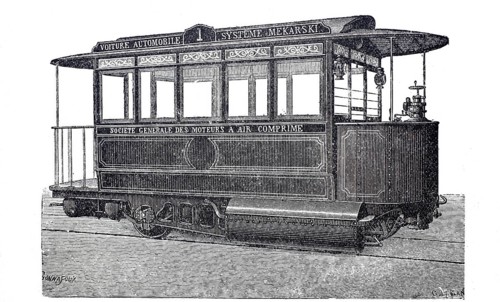 Tramcar system Mekarski, driven by compressed air, compressed air tram, around 1900, Paris, France,