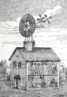 Wind motor for agricultural purposes, millstone, mill, around 1890, digitally improved reproduction