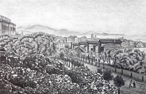 View of the city of Ajaccio in 1888, birthplace of Napoleon I, Corsica, France, Historical,