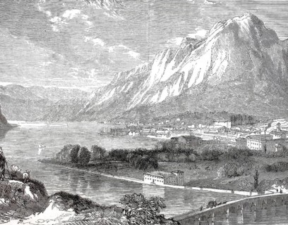 View of Lecco on Lake Como, c. 1888, Lombardy, Italy, Historical, digitally enhanced reproduction