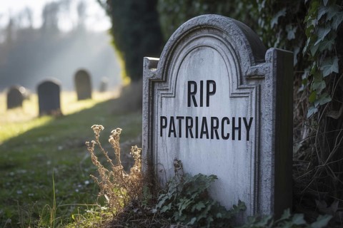 Gravestone engraved with RIP Patriarchy. Concept for feminism and social change. Generative ai, AI